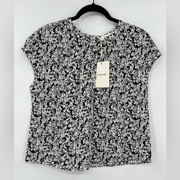 🆕 NWT Everlane The Gathered Neck Top Blouse Floral Flower Capped Sleeve Sz XXS - Picture 6 of 16